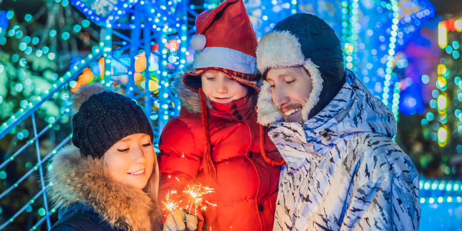 Family Admiring Christmas Lights