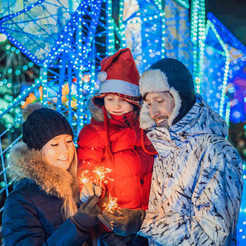 Family Admiring Christmas Lights